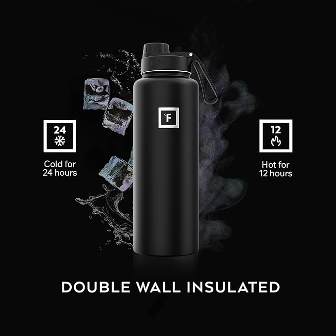 IRON °FLASK Camping & Hiking Hydration Flask with Spout, Wide Mouth Insulated Stainless Steel Sports Water Bottle - 40 oz Cashmere Cream