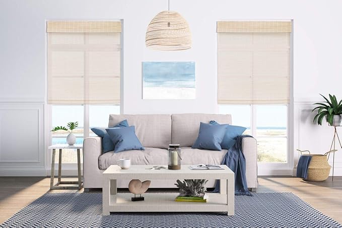 Cordless Woven Wood Roman Shades, 27W x 48H, Bamboo Mesh Natural, Sizes 20-72 - Image 4