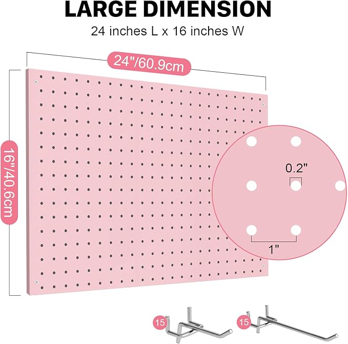 Peg Board, 3 Pack Metal Pegboard Panels Pink Pegboards Wall Organizer - Image 2