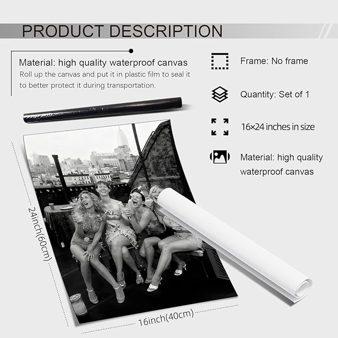 Retro Black And White Woman Canvas Wall Art Fashion Rooftop Party Posters - Image 2