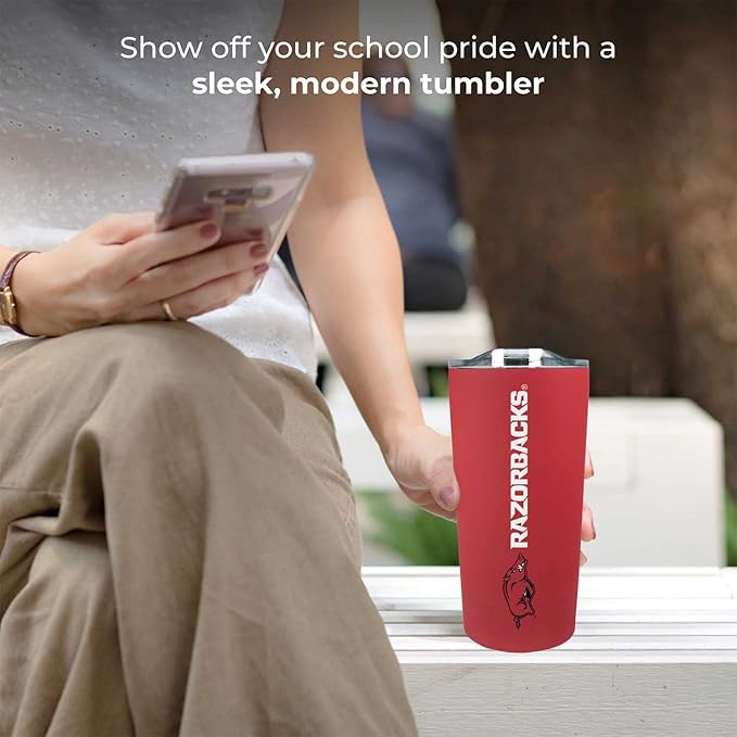 Campus Colors NCAA Stainless Steel Tumbler perfect for Gameday - 18 oz - Double Walled - Keeps Drinks Perfectly Insulated (Arkansas Razorbacks - Cardinal)