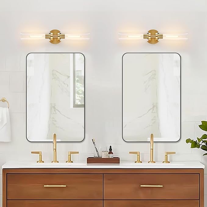 Wall Sconces Set of Two, Hardwired Brushed Gold Bathroom Sconces Wall Lighting - Image 7