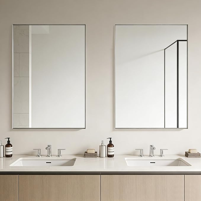 Bathroom Mirror for Wall, 36x24 Inch Metal Framed Mirror, Brushed Nickel - Image 4