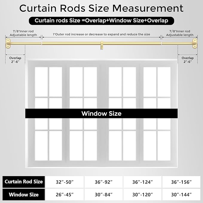 Curtain Rods 36-120 Inch, 1 Inch Adjustable Long Heavy Duty Room Darkening - Image 8