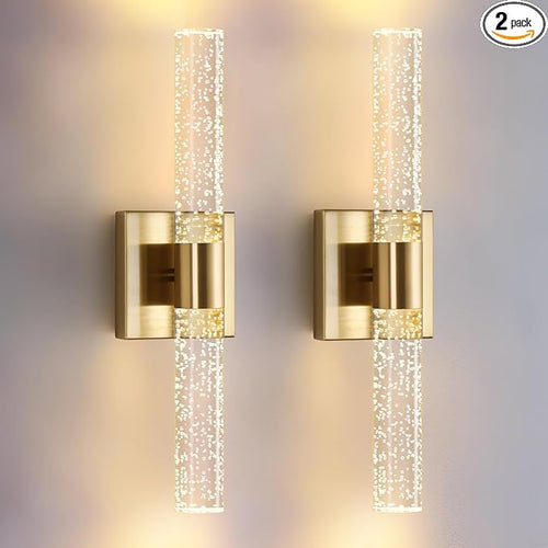 18 Inch Bathroom Sconces Set of 2, 3 Color Temperature Bubble Crystal Led Wall by LECLLITEN
