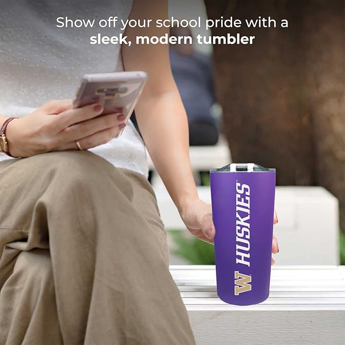 Campus Colors NCAA Stainless Steel Tumbler perfect for Gameday - 18 oz - Double Walled - Keeps Drinks Perfectly Insulated (Washington Huskies - Purple)