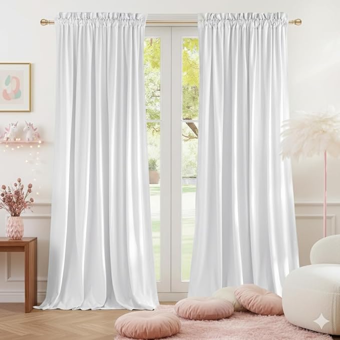 NICETOWN White Velvet Curtains and Drapes 12 ft Long, Extra Long Elegant Wall by NICETOWN