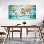 Large Wall Art Blue map of The World Painting Ready to Hang 24"x48"Large Framed - Image 4