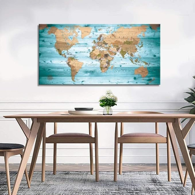 Large Wall Art Blue Painting Ready to Hang 40"x78"Large map of the world Framed - Image 4