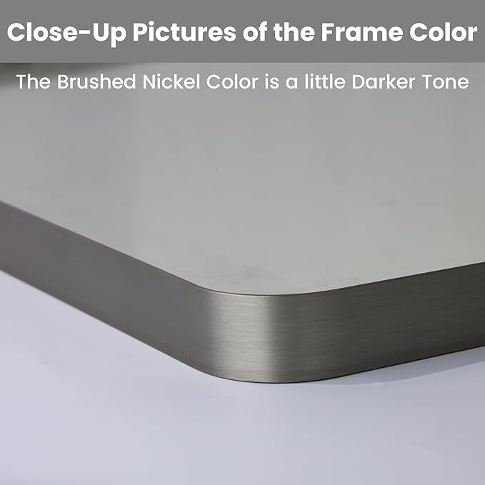 LOAAO 48X30 Inch Brushed Nickel Bathroom Mirror, Rounded Rectangle Silver Metal - Image 3