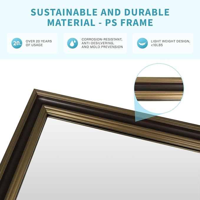 Retro Copper Effect Framed Wall Mirror, 30x40 Rectangle Mirror, - Image 4