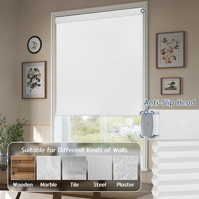 SEEYE No Drill Cordless Cellular Shades, Light Filtering Honeycomb Blinds - Image 2