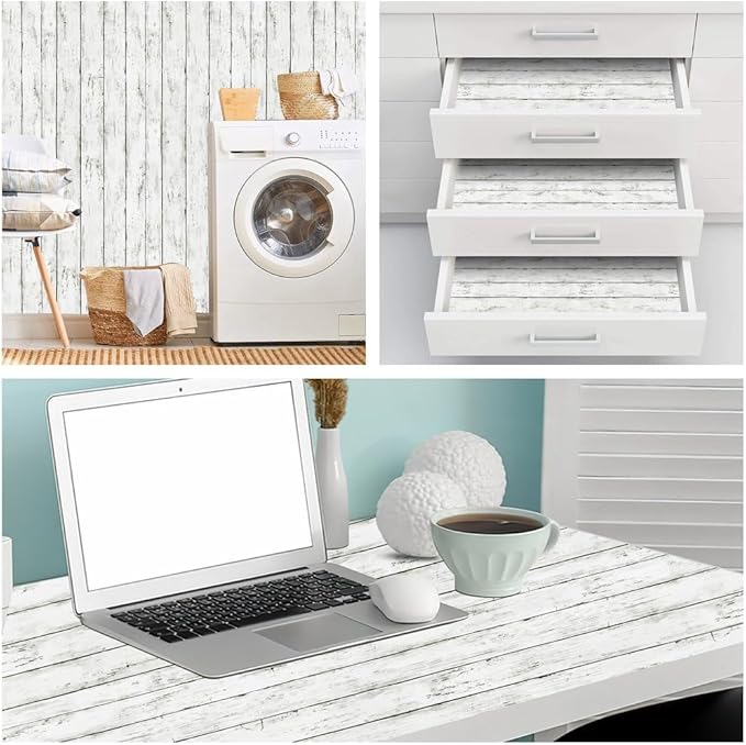 Arthome35.4 x 120 inches White Gray, Peel and Stick Wallpaper, Wood Contact - Image 4