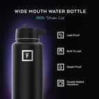 IRON °FLASK Camping & Hiking Hydration Flask with Straw, Wide Mouth Insulated Stainless Steel Sports Water Bottle - 32 oz Aurora