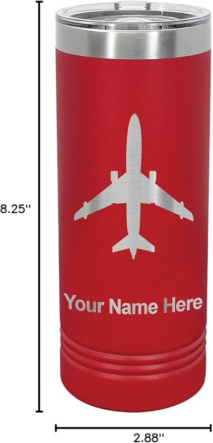 LaserGram 22oz Vacuum Insulated Skinny Tumbler, Jet Airplane, Personalized Engraving Included (Red)