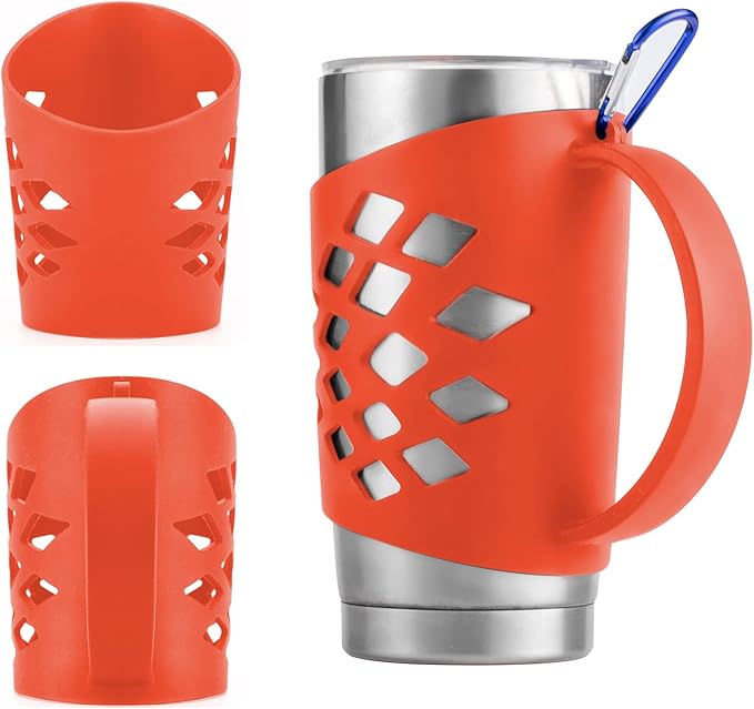 TRINENOX Silicone Sleeve Holder Grip for 20 oz Tumblers, Rambler Handler for 20 oz Tumbler Vacuum Insulated Coffee Mugs Silicone Grip Protective Sleeve Cover With Handle-Red