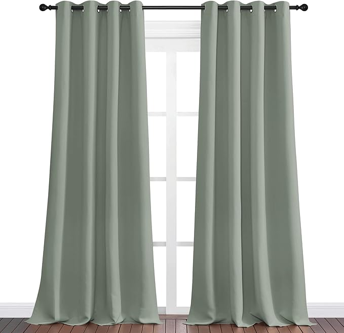 NICETOWN Greyish Green Blackout Curtains 96" Long - Image 2