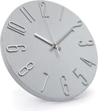Wall Clock 12 Inch Silent Non-Ticking Imitation Wood Indoor Clock Round Gray - Image 2