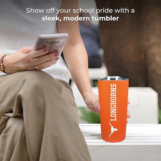 Campus Colors NCAA Stainless Steel Tumbler perfect for Gameday - 18 oz - Double Walled - Keeps Drinks Perfectly Insulated (Texas Longhorns - Texas Orange)
