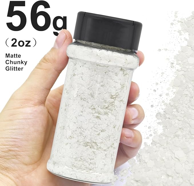 White - Craft Glitter - 2oz Glitter Shaker Bright Colorful Holographic Mix Chunky Body Glitter Bulk 24 Colors in Shaker Cosmetic Glitter - EBKC400