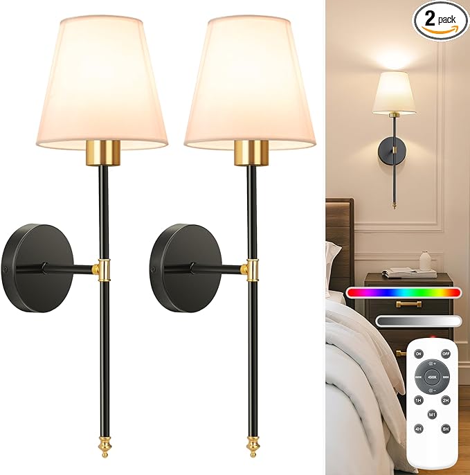 NIORSUN 19.9 inch Battery Operated Wall Sconce Set of 2, 10 Colors Wireless by NIORSUN