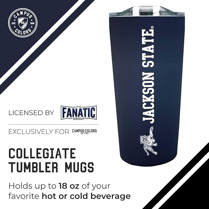 Campus Colors NCAA Stainless Steel Tumbler perfect for Gameday - 18 oz - Double Walled - Keeps Drinks Perfectly Insulated (Jackson State University - Navy)