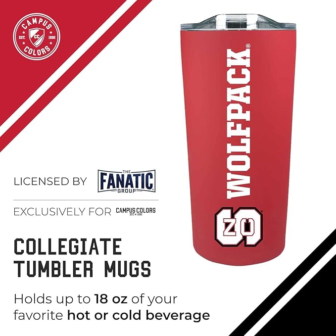 Campus Colors NCAA Stainless Steel Tumbler perfect for Gameday - 18 oz - Double Walled - Keeps Drinks Perfectly Insulated (NC State Wolfpack - Red)