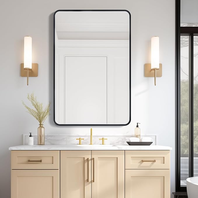 USHOWER Black Bathroom Mirror for Over Sink 24 x 36 Inch, Metal Frame Rectangle by USHOWER