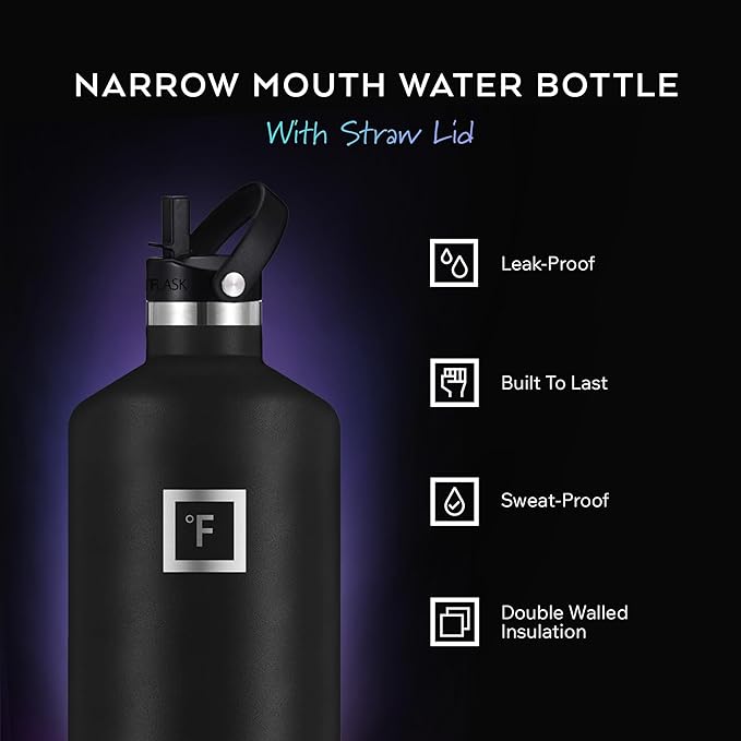 IRON °FLASK Camping & Hiking Hydration Flask with Straw, BPA-Free Insulated Stainless Steel Sports Water Bottle - 64 oz Fire
