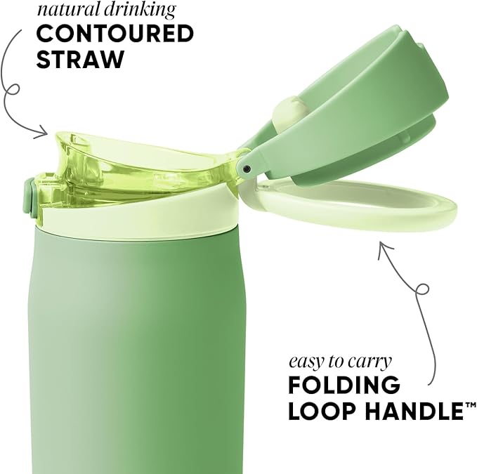 Simple Modern Mesa Loop Water Bottle with Covered Straw and Handle | 24oz Cup Holder Friendly Insulated Stainless Steel Bottles for Travel, Sports and School | Avocado