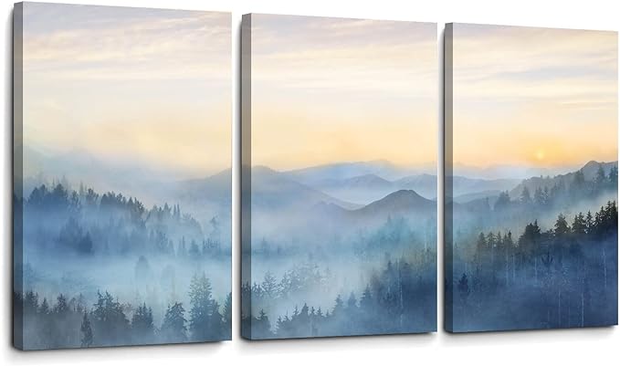 YJYart Foggy Forest Canvas Wall Art Landscape Mountain Wall Art by YJYart