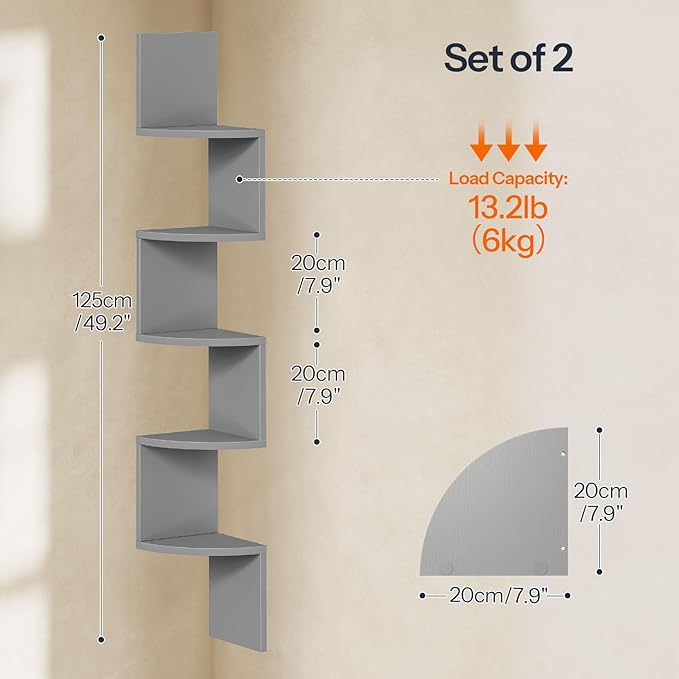 HOOBRO Corner Shelf Wall-Mounted, 5-Tier Bookshelves - Image 2