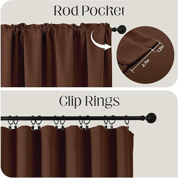 CUCRAF Brown Blackout Curtains 108 inch Length 2 Panels Set, Rod Pocket Room - Image 2
