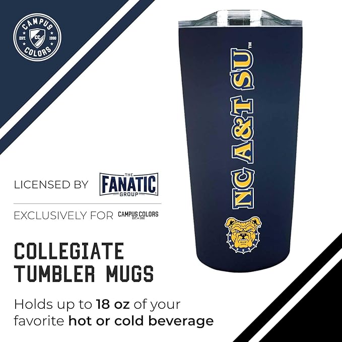 Campus Colors NCAA Stainless Steel Tumbler perfect for Gameday - 18 oz - Double Walled - Keeps Drinks Perfectly Insulated (North Carolina A&T State University - Navy)