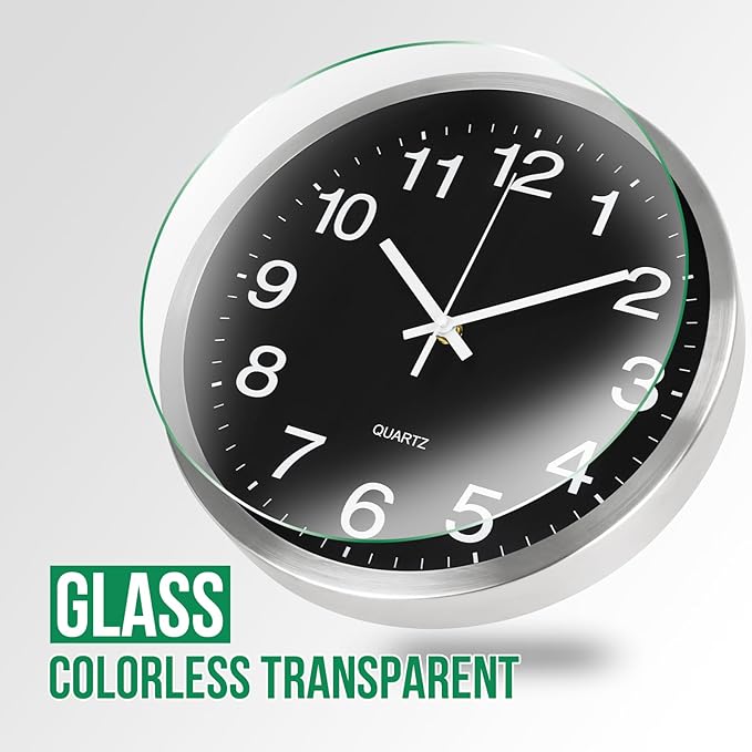Wall Clock 12 Inch Metal Finish Silent Non Ticking Indoor Clock Round Battery - Image 5