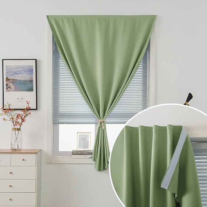 Thermal Blackout Curtains with Self-Adhesive Tape, No Rod No Drill Easy Install - Image 2