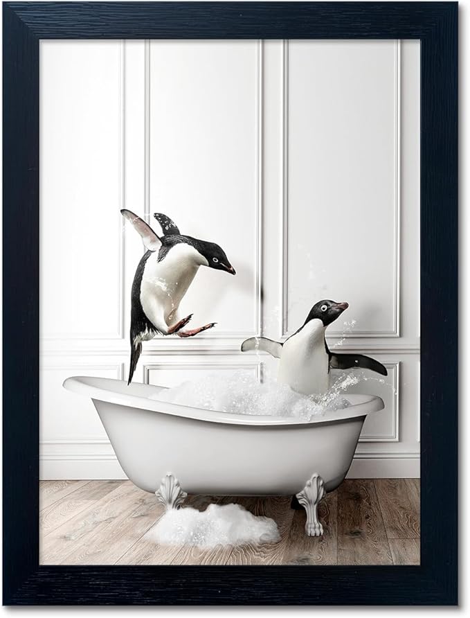 Framed Kids Bathroom Decor Funny Bathroom Wall Art Black and White Wall Decor by Melpa+Art