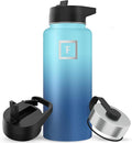 IRON °FLASK Camping & Hiking Hydration Flask with Straw, Wide Mouth Insulated Stainless Steel Sports Water Bottle - 32 oz Blue Waves