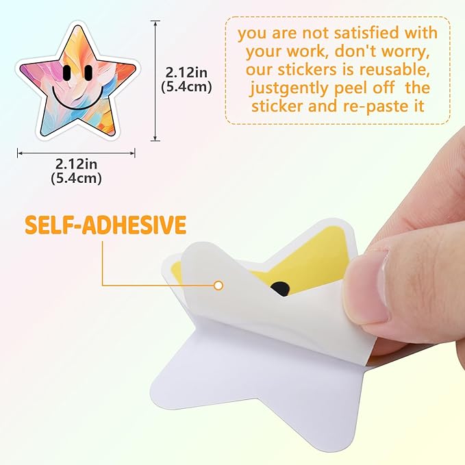 50PCS Smiling Star Stickers, Cute Water Bottle Stickers for Kids, for Teaching Rewards, Notebooks, Stationery, Luggage, Cartoon PVC Happy Stickers