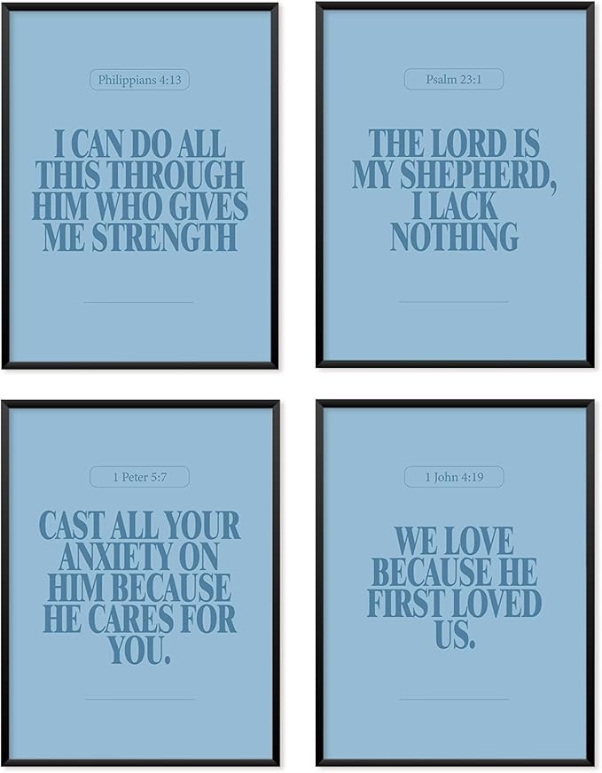Locomiss Light Blue Christian Wall Art Decor, Modern Bible Verse Prints by Unknown