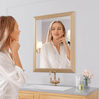 Amorho Bathroom Mirror, 24x30 Inch Wall Mirror, Oak Wood Grain Metal Framed - Image 5