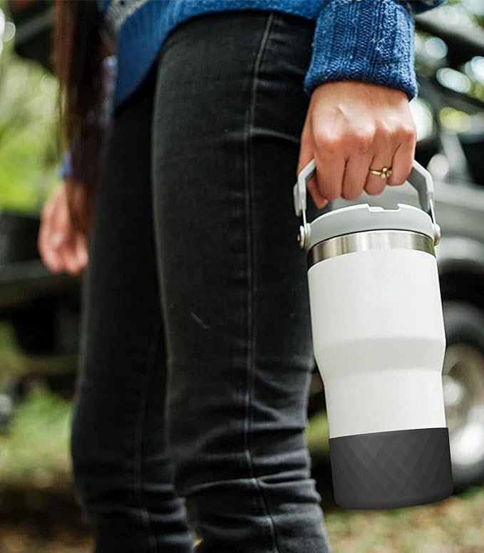 Upgrade 2PCS Protective Silicone Boot Bumper for Stanley Quencher Adventure 40oz 30oz IceFlow 20oz 30oz Tumbler, Water Bottle Bottom Sleeve Cover Accessories for Stanley Mug Cup(Dark Red)