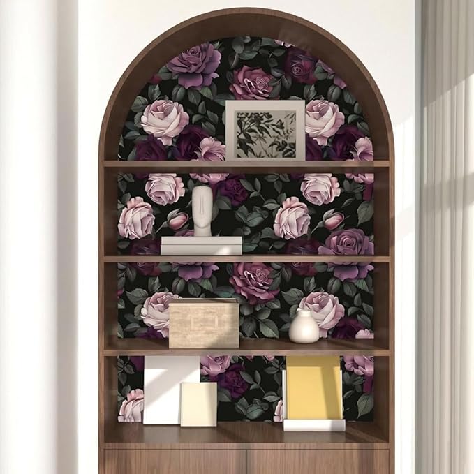 Purple Pink Rose Wallpaper Peel and Stick Vintage Floral Contact Paper 17.5in - Image 4