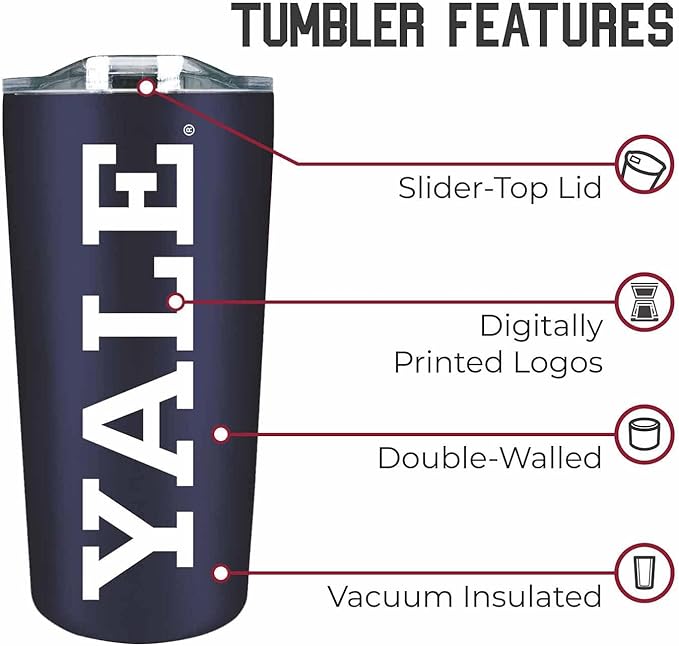 Campus Colors NCAA Stainless Steel Tumbler perfect for Gameday - 18 oz - Double Walled - Keeps Drinks Perfectly Insulated (Yale Bulldogs - Navy)