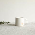 COLLECTIVE HOME - Monogram Ceramic Mugs, 15 oz Golden Initial Coffee Cups, Elegant Alphabet Tea Mugs, Elegant Personalized Mug with Gift Box, Luxurious Cups for Office and Home (v)