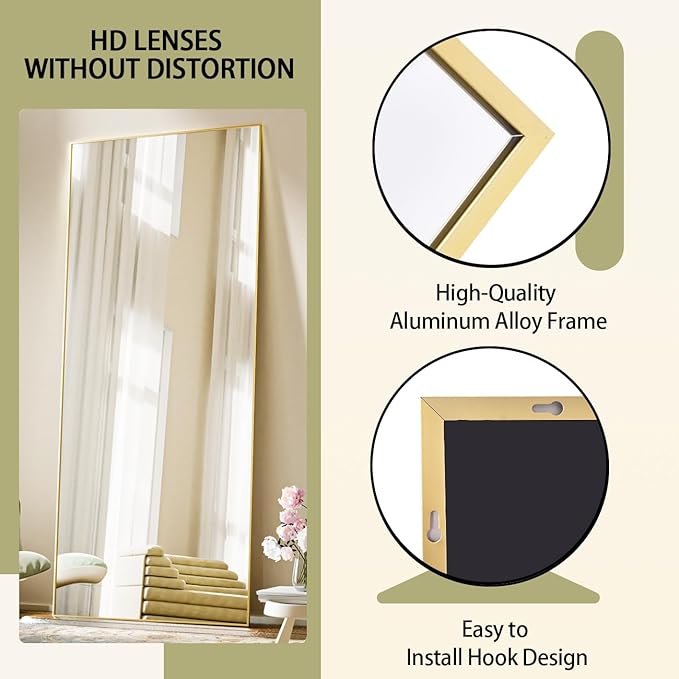 BEAUTYPEAK Full Length Mirror 64"x21", Standing Rectangle Floor or Wall-Mounted - Image 2