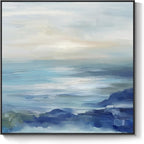 Framed Blue Abstract Wall Art Decor, Square Coastal Modern Canvas Artwork - Image 9