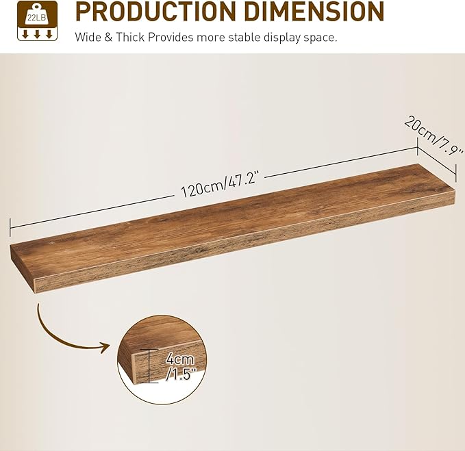 RALGEND Floating Shelves for Wall, 1.5" Thick Wall Shelf Set of 3 - Image 3