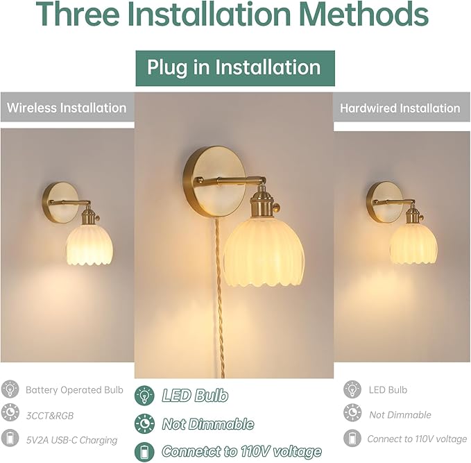 Shenmoyl Plug in Wall Sconce, 2 Pack - Image 2