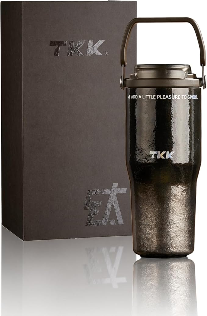 TKK 24oz Pure Titanium Inner Tumbler with Straw Lid, Vacuum Insulated Cup Leakproof Double Walled Travel Mug with Handle, Dishwasher Safe for Hot/Cold Drinks, Titanium Shadow